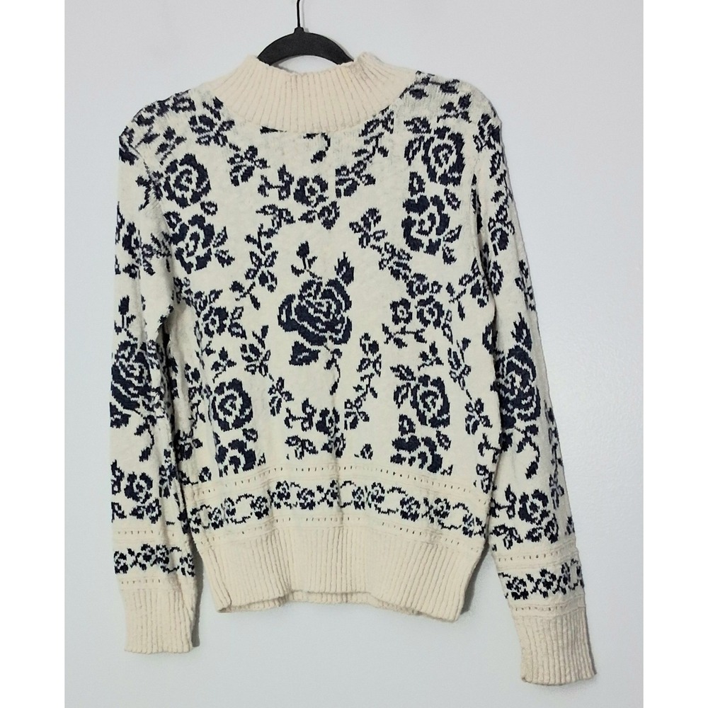 Denim Republic Sweater* Womens Size Medium Made in USA Beige Floral Knit Vtg NEW